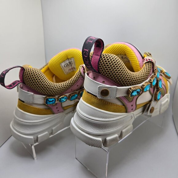 Gucci Journey Flashtrek Crystal Sneakers Jewel Chunky Sole Pink/Yellow/White - Picture 14 of 14
